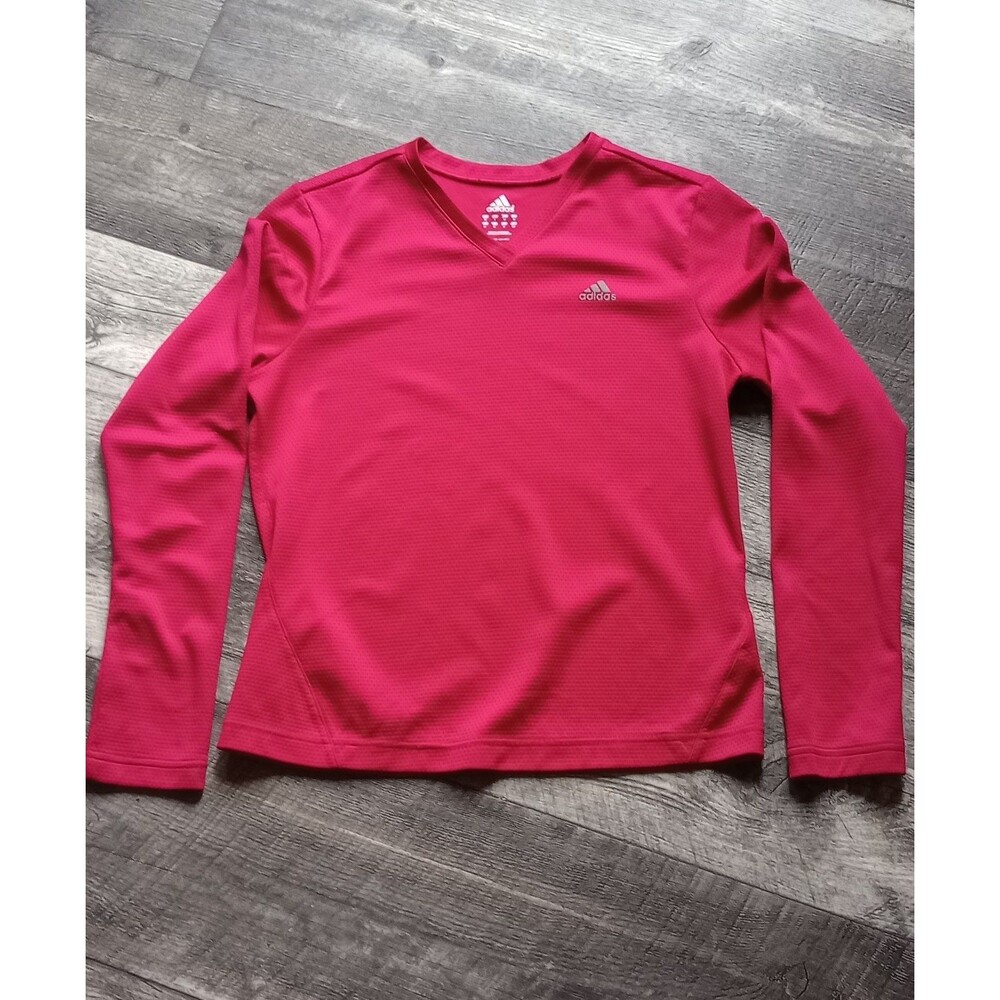 Adidas Girls 5 Pink Climalite Long Sleeve V-Neck Textured Performance Top, Vtg